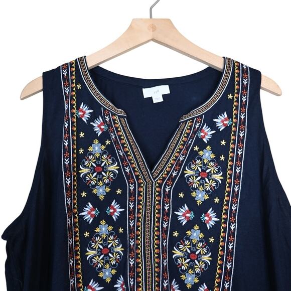 J. Jill Women's XL Navy Blue Embroidered V-Neck Tank Tunic - Picture 3 of 9